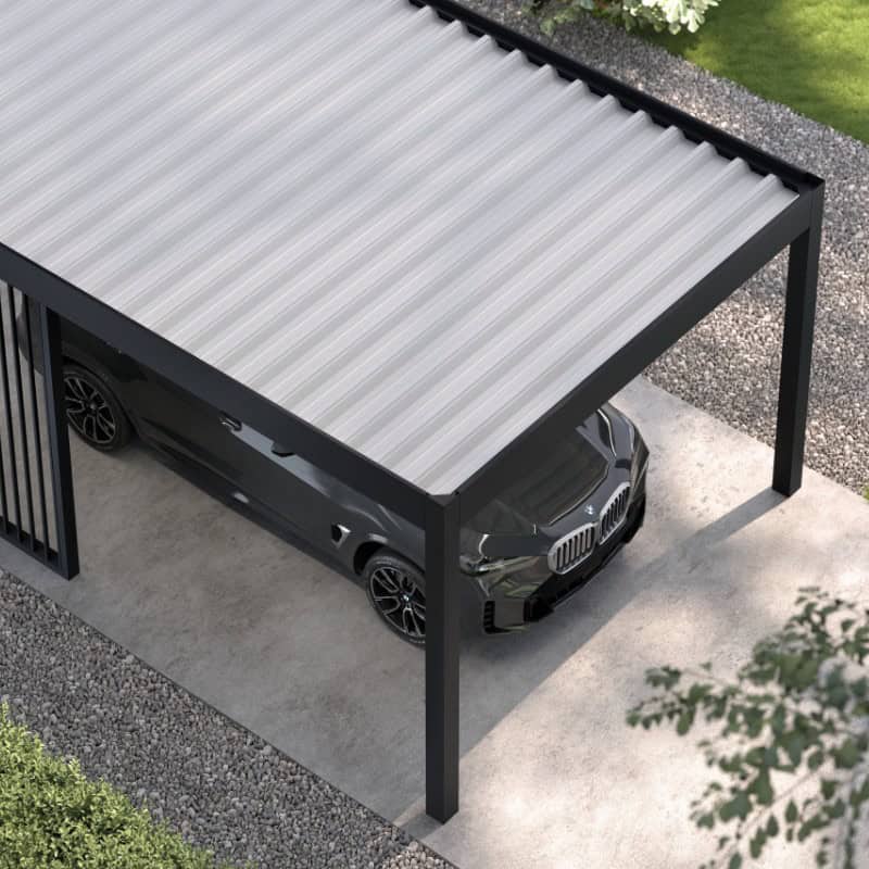 Dachdetail eines Aluminium Carports mit geschlossenen Lamellen von oben